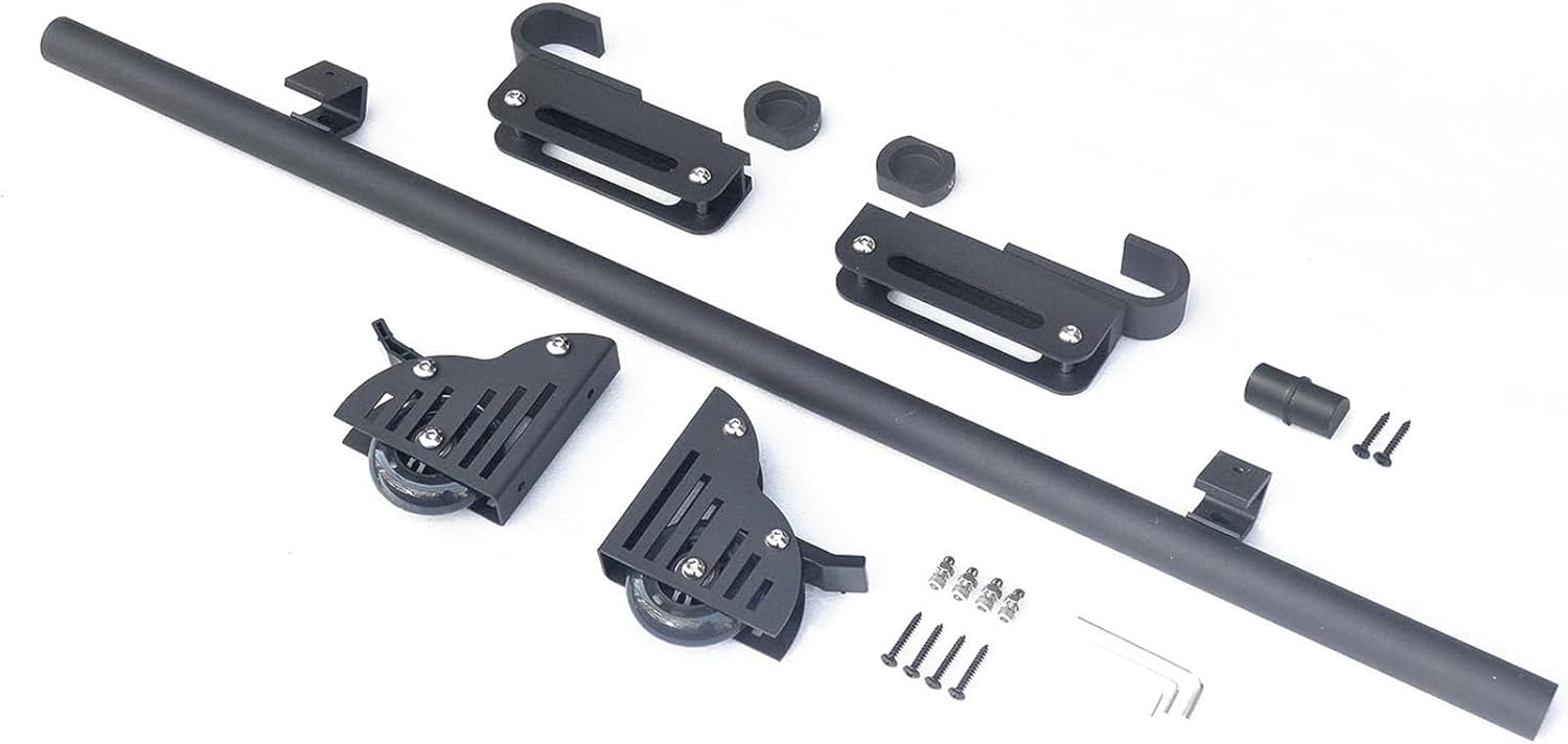 3.3ft-26.2ft Hook On Rolling Library Ladder Track Kit,Sliding Library Ladder Hardware Rolling Kit, Telescoping Upper Hook with Bottom Brake Roller,6.6ft/200cm Track Kit