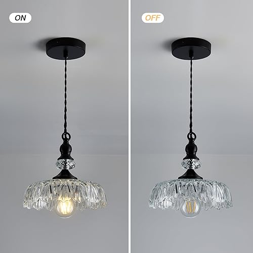 Miniatura 4 de CVKASH Vintage Glass Pendant Light Fixture Black Modern Adjustable Chandelier Hanging Light for Farmhouse Dining Room Kitchen Bedroom Hallway Island