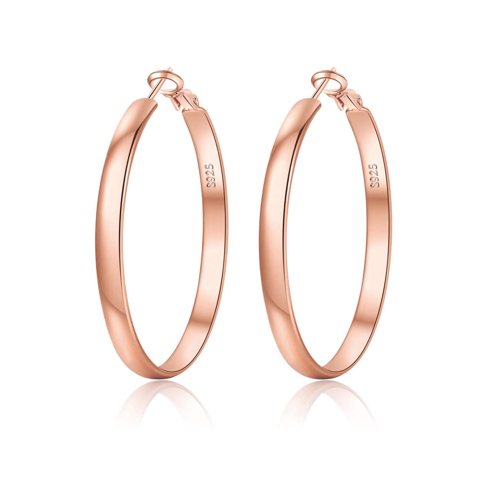 EXGOX Creolen Silber 925 für Damen 5mm Breite Groß Hypoallergene 14K Vergoldete Ohrringe Gold 30/40/50/60/70mm