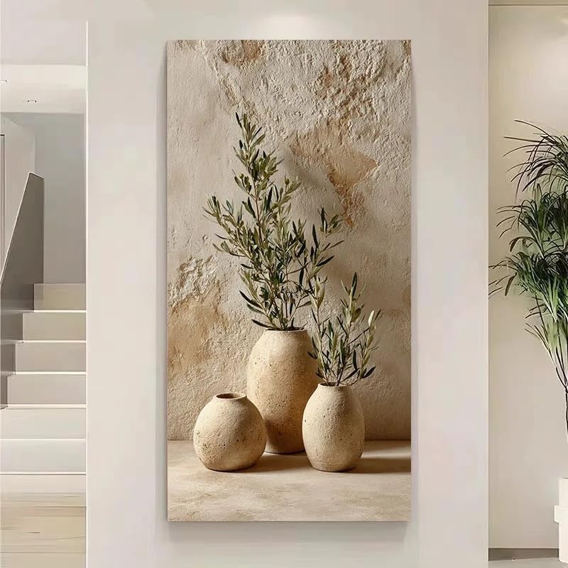 Lienzo de ramas de olivo mediterráneos en formato lámina vertical 30x60