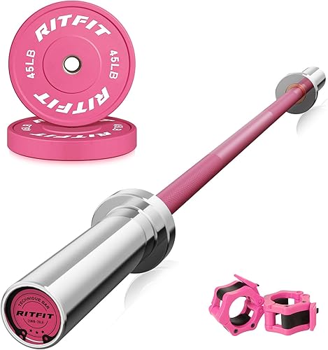 Miniatura 23 de RITFIT Placas de peso rosas, placa de pesas olímpicas de 2 pulgadas, placas de parachoques con inserto de acero, pesas rosas para gimnasio y hogar