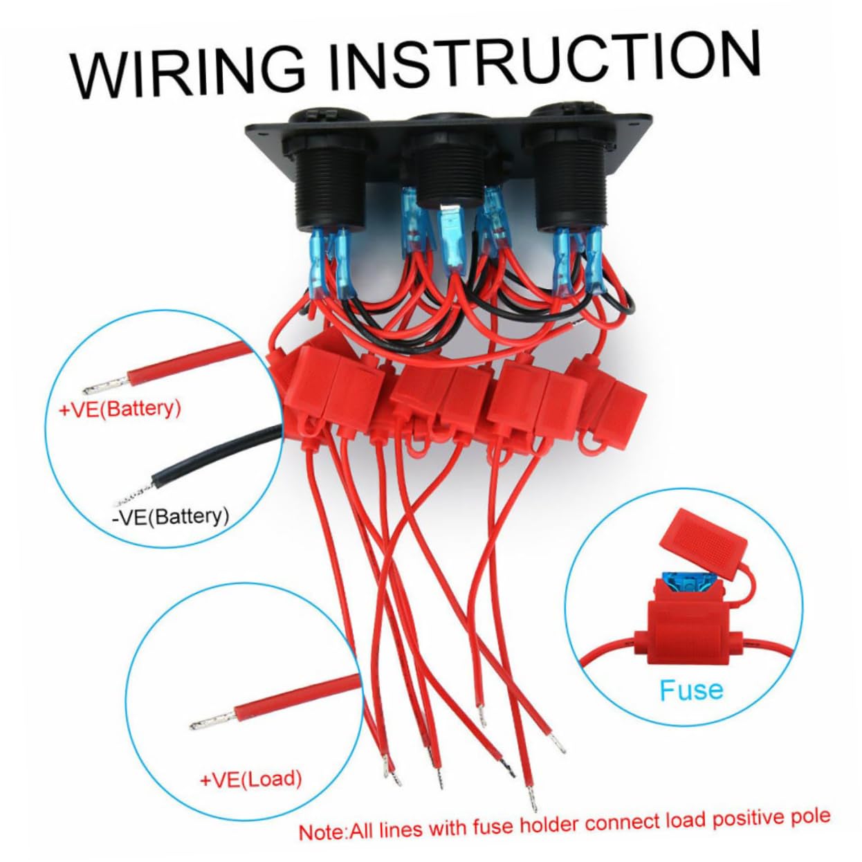 1Set Durable Car Switch Panel with Dual USB Charger and Digital Voltmeter for Boat Rv Caravan and Vehicle Lighting Pre Wired Assembly with Switches and Voltage