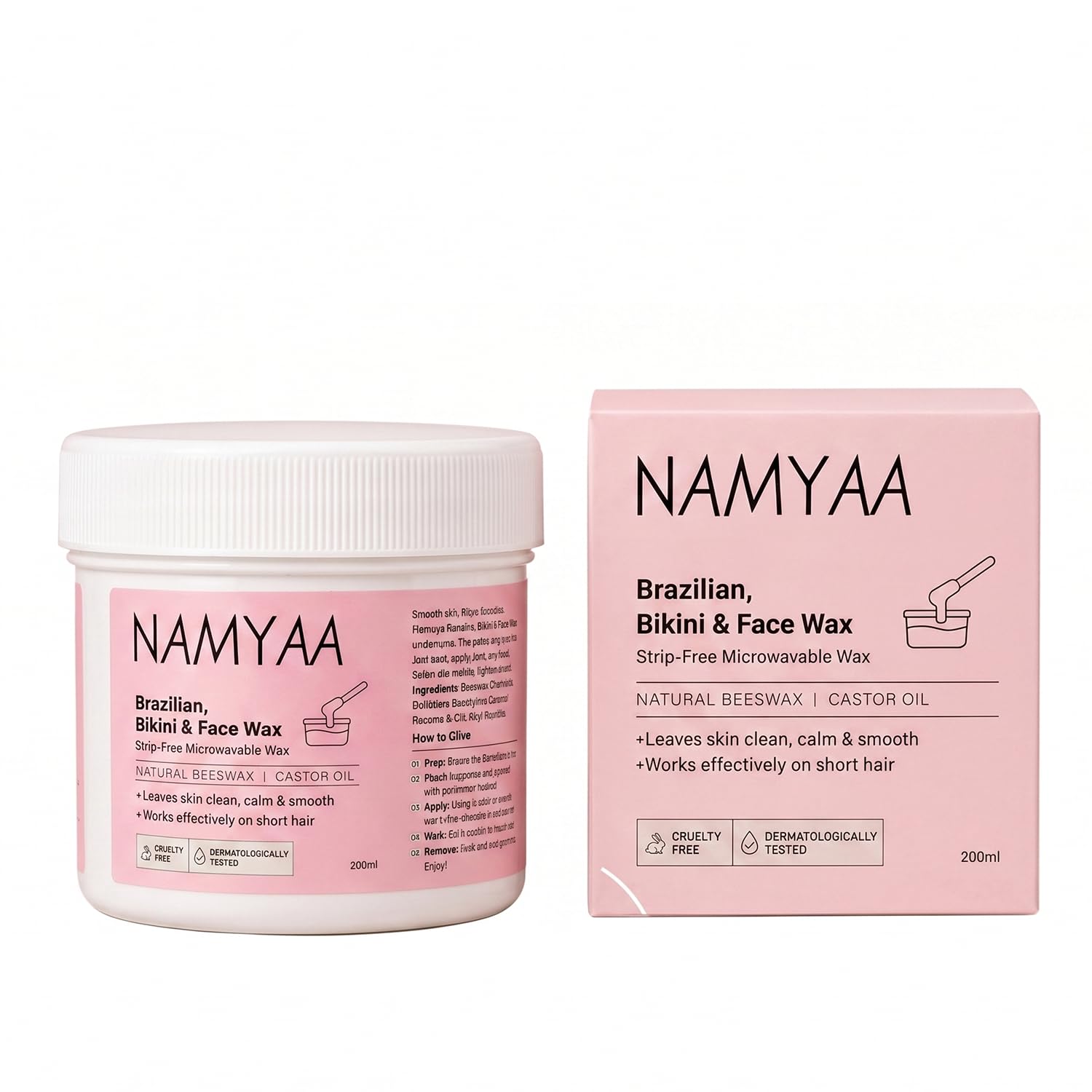 Namyaa Brazilian, Bikini & Face Wax for Women & Men | Strip-Free Microwavable Wax | Effective Short Hair Removal | For Face, Bikini, Underarms & Body | Make Skin Soft, Calm & Hair-Free | 200ml