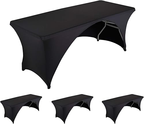 LZY Paquete de 4 manteles ajustables para mesas plegables de 6 pies, espalda abierta, manteles rectangulares de elastanoelásticoelásticos para