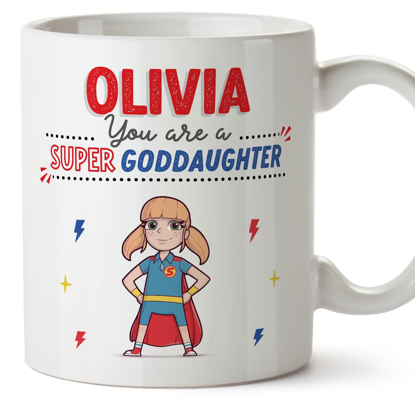MUGFFINS Personalised Mug for Goddaughter - in English - You are Super! - Funny Custom Gift - Ceramic 11oz Mug