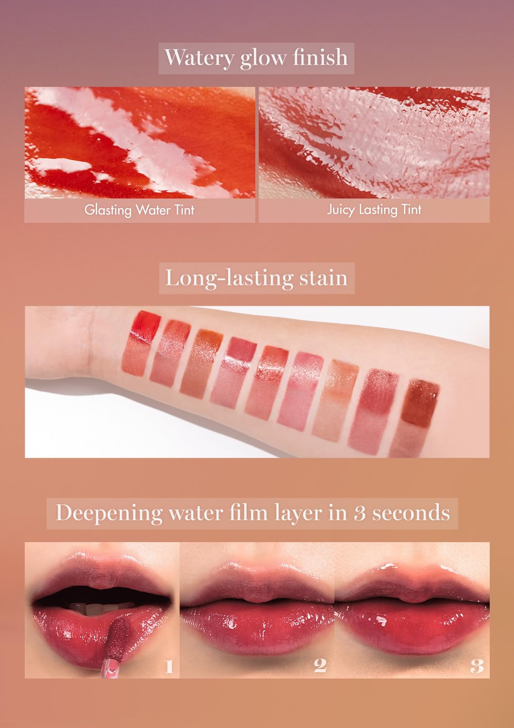 rom&nd GLASTING WATER TINT 14 Mauve Moon | Long-Lasting Hydrating Lip Stain | Non-Sticky Glossy Finish for Cool Tones | K-Beauty Liquid Lipstick - Image 4