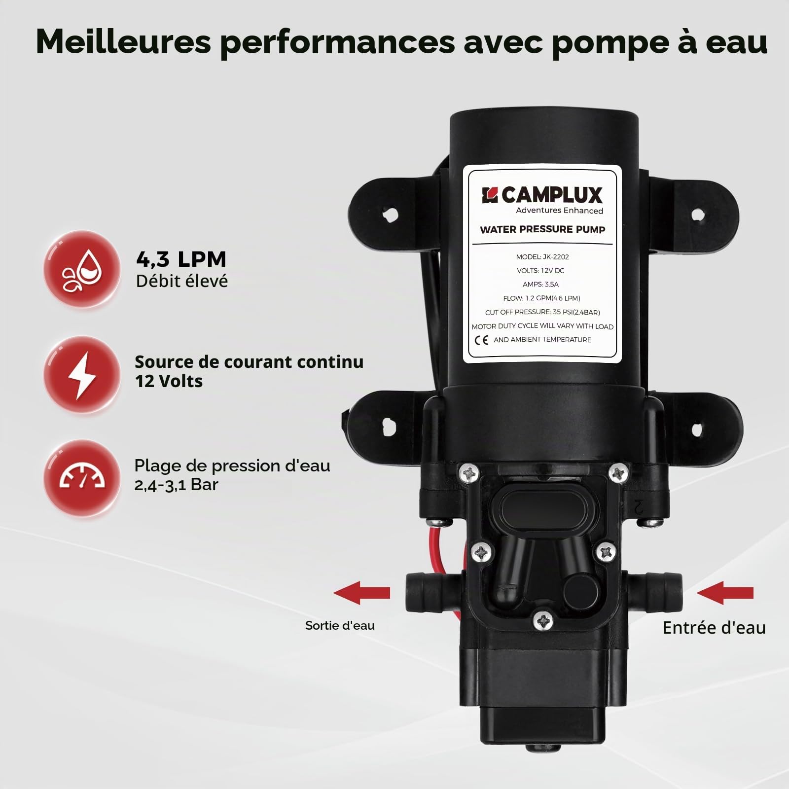 CAMPLUX First 5 Litres Chauffe-Eau à Gaz avec Pompe, LPG, 50mbar