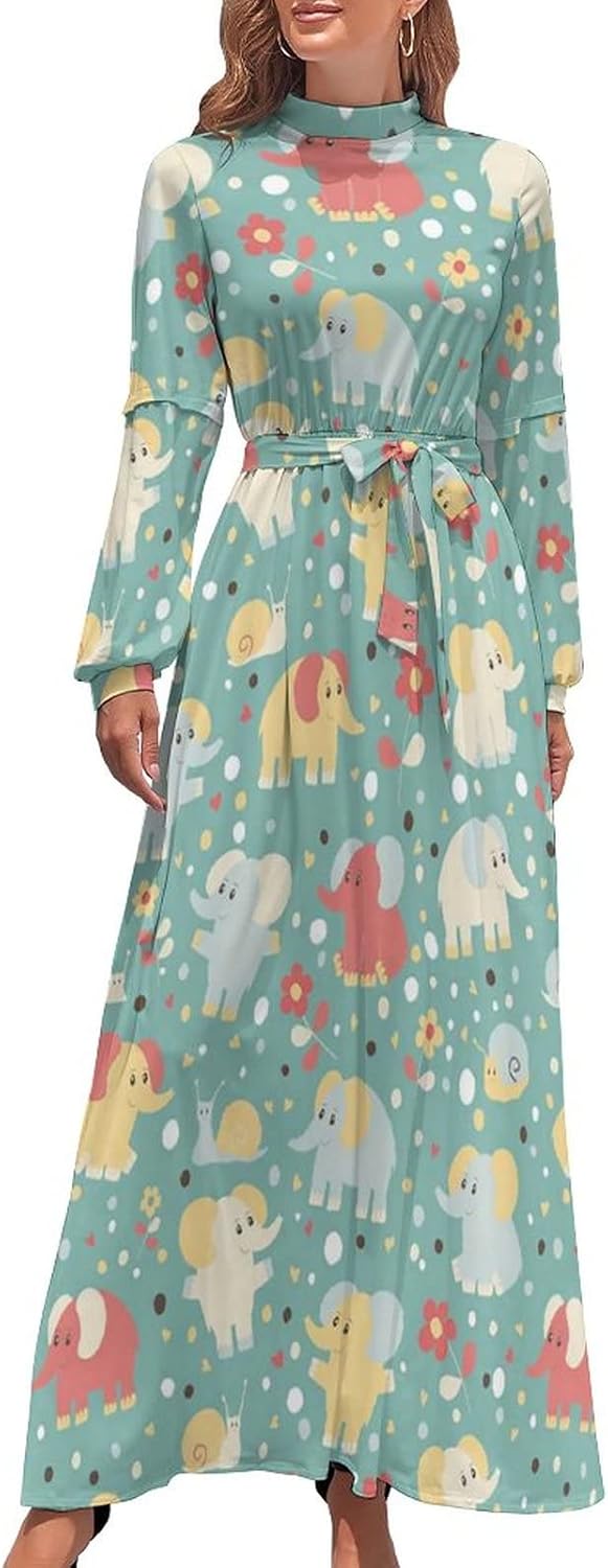 ワンピース ロング レディース 動物柄 象 カタツムリ ロングドレス ドレス 長袖 パーティードレス カラードレス セットアップ 謝恩会ドレス パーティ 着痩せ おしゃれ 二次会ドレス ハイネック カクテルドレス ハイウエスト リゾート エレガント