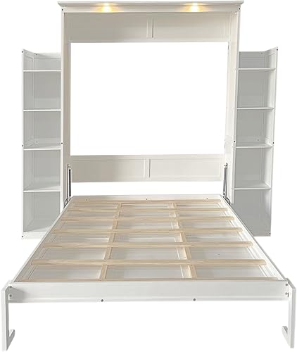 Miniatura 5 de DNYN Cama Murphy de tamaño Queen con estante de almacenamiento y diseño de marco de cama plegable y de pared, para espacios pequeños, dormitorio,