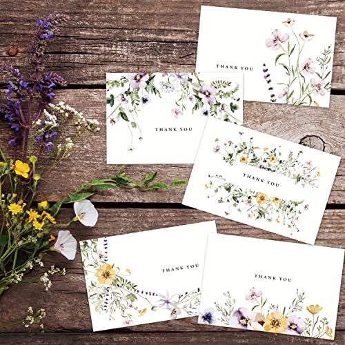 Gooji 4X6 Floral Thank You Cards With Envelopes (Bulk 20-Pack) Matching Peel-And-Seal Rustic Envelopes | Assorted Bulk, Watercolor Wildflower | Birthday Party, Baby Shower, Weddings, Greeting, Blank Notes Girl Boy Business Pink Box Assorted Stationary Blank Purple Bridal Personalized Fall #TOP3