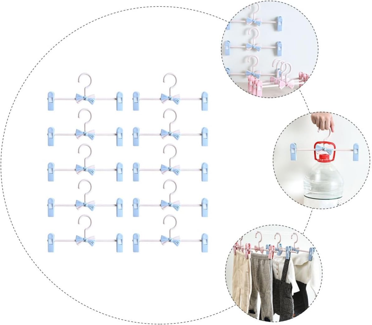 UKCOCO 10pcs Adjustable Anti-Skid Pants Clip Hangers Stretchable Jeans Hangers for Household Clothes Storage, Blue, Space-Saving Closet Organizer