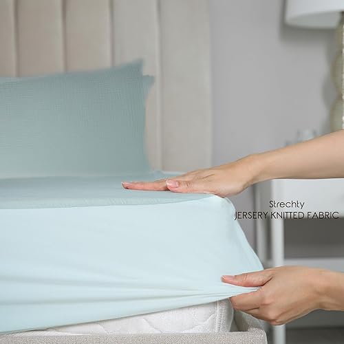 Miniatura 2 de Juego de sábanas bajeras de muselina de algodón, tamaño individual XL, suave y transpirable, 2 piezas (1 sábana bajera, 1 funda de almohada) de