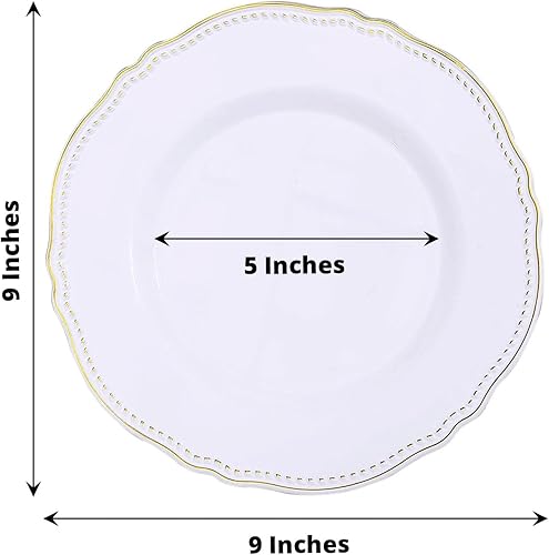 Miniatura 3 de Efavormart - Paquete de 10 platos llanos de plástico con borde festoneado blancodorado de 9 pulgadas, platos desechables de fiesta para bodas,