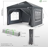 VOUNOT® Tonnelle de Jardin 3x3m Tente Pliable Imperméable avec Parois Anti UV Chapiteau de Jardin Exterieur Hauteur Réglable avec Sac de Transport pour Camping Festival Plage Jardins Gris - 7