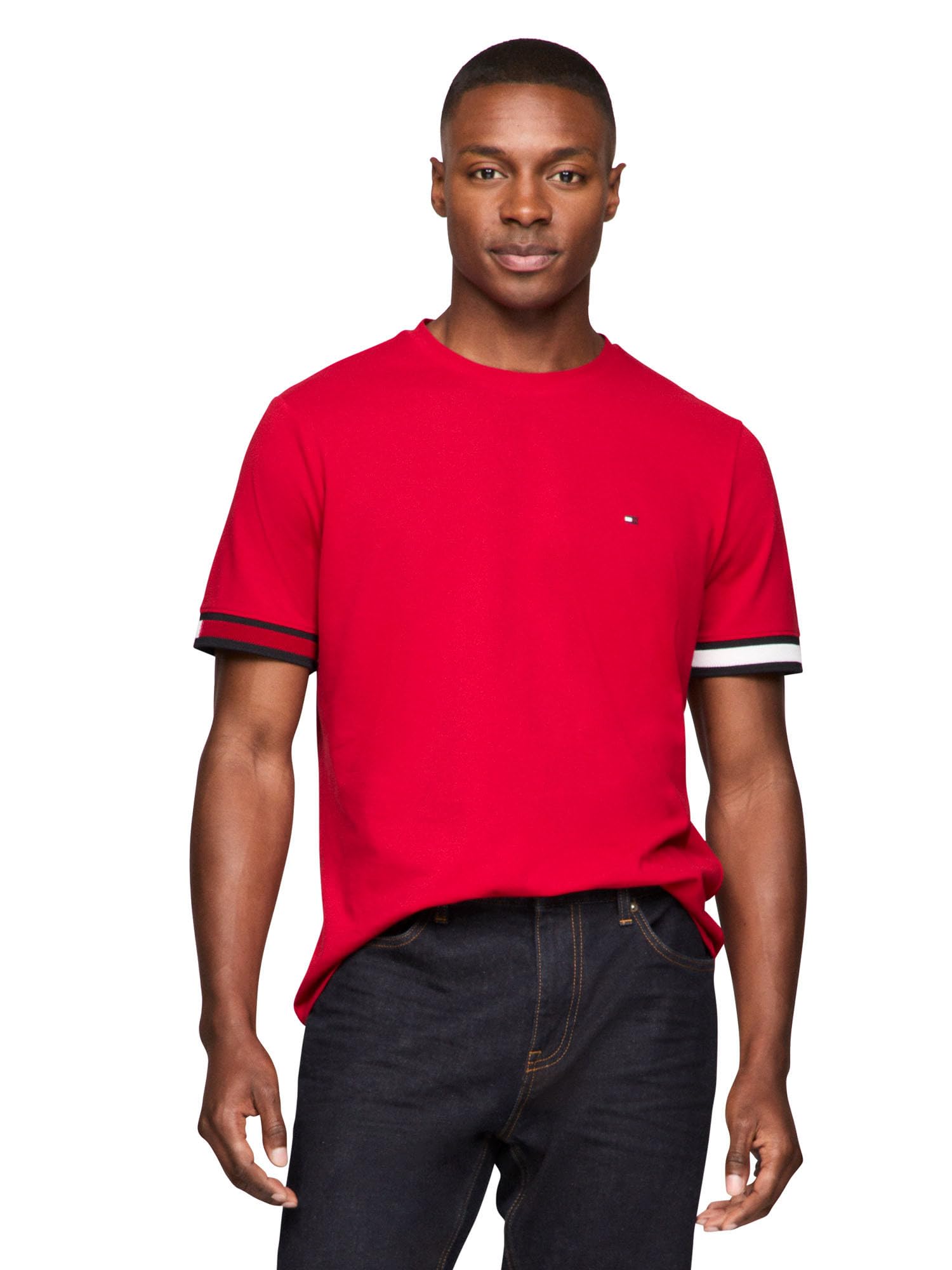 Tommy Hilfiger Short Sleeve Breathable Cotton T-Shirts with Cuff Design Camiseta de Manga Corta de algodón Transpirable con diseño de puños Hombre