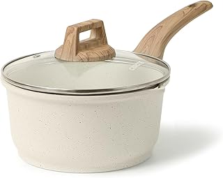 CAROTE 2Qt Sauce Pan Sets with Lid Cooking Pots Nonstick Saucepans Cookware Set with Pour Spout Small Kitchen Pot, Induction Comptable, Easy to Clean, PFOA FREE (White Granite)