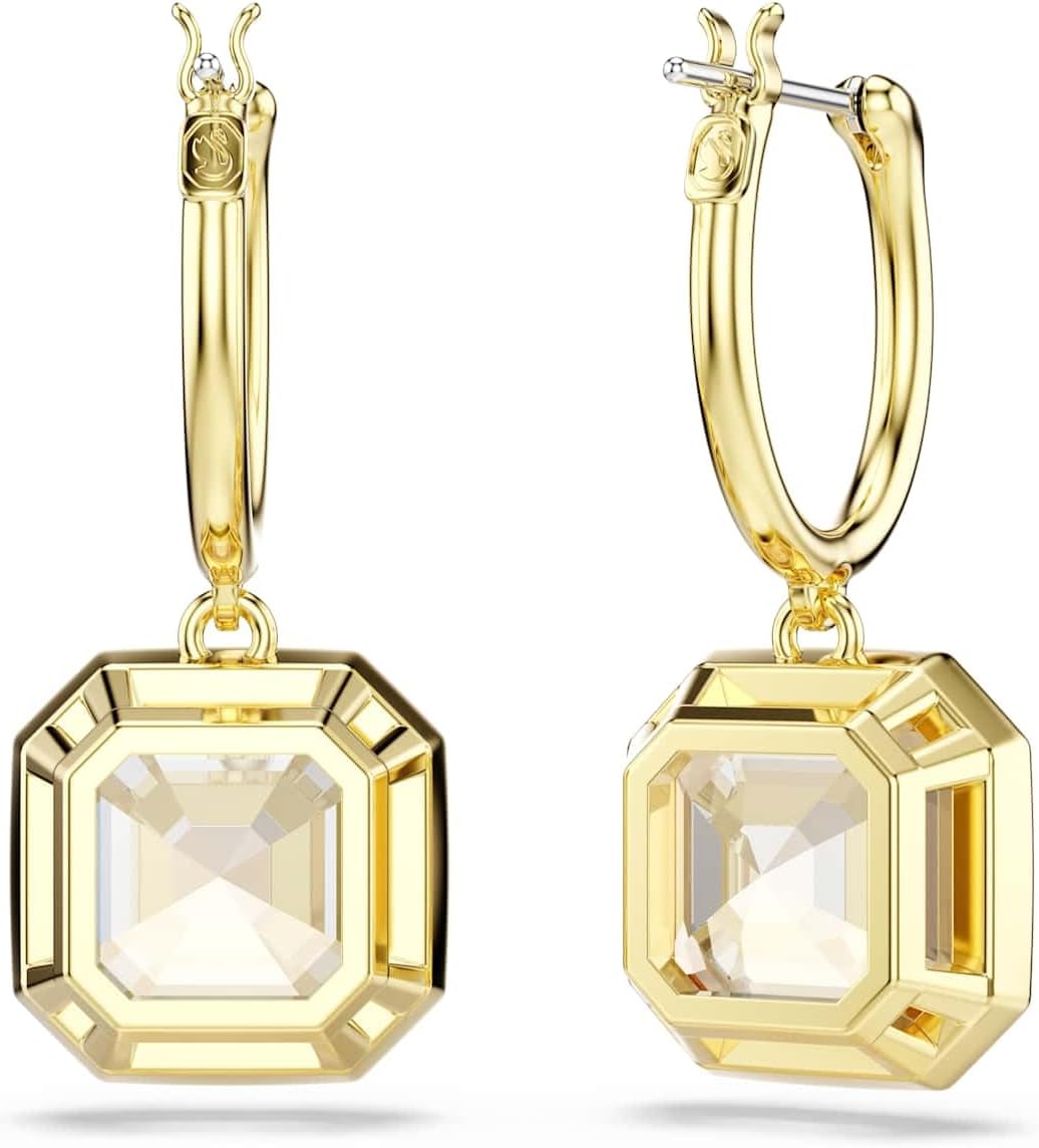 Swarovski Millenia drop earrings, Square cut, Caramel, Gold-tone Finish