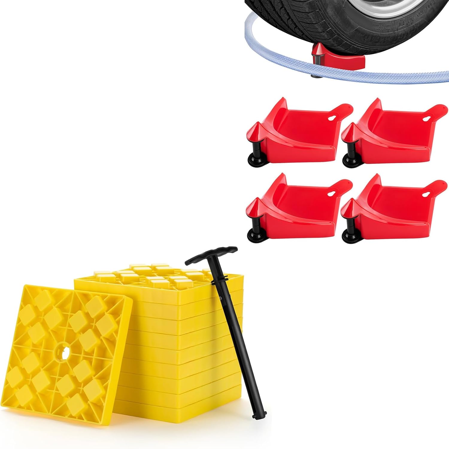 10 Pack RV Leveling Blocks Heavy Duty Camper Levels Blocks and Car Hose Guide 4PCS (Red)