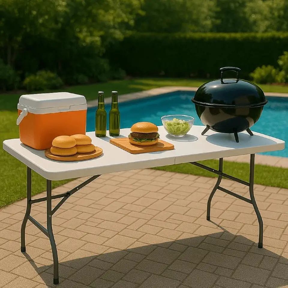 Mesa dobrável portátil 1,80m em plástico Branco