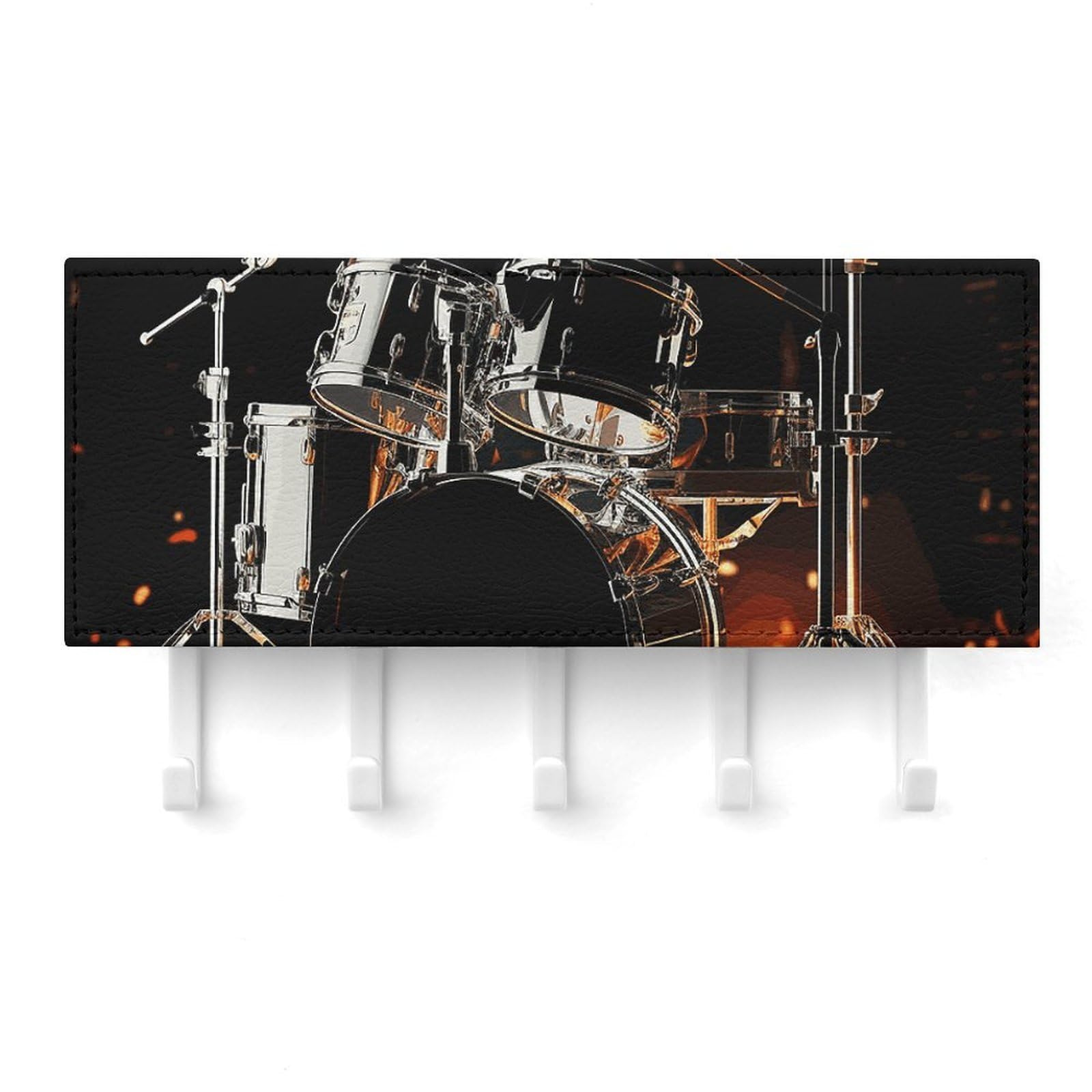 Fekiloot White Drummer Key Holder For Wall Adhesive, No Drilling, Key Hooks With 5 Hooks Wall Mounted, Self Adhesive Keys Rack For Entryway, Hallway, Living Room, Kitchen, Office
