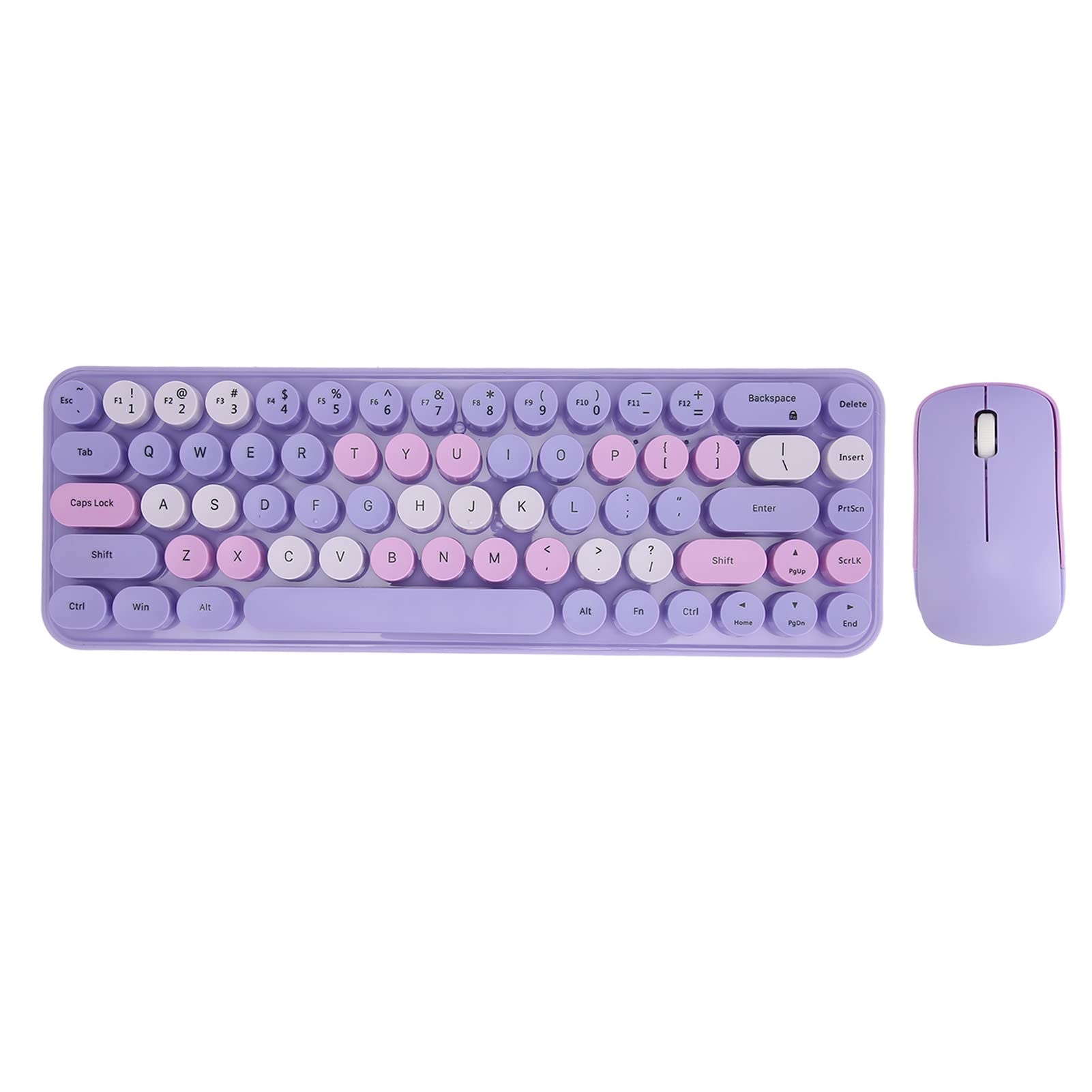 Luocute Combo Tastiera e Mouse Wireless, Design retrò Macchina da Scrivere 2.4G con Copritasti Dot e Mouse Silenzioso, 68 Tasti a Basso Consumo per PC Laptop Tablet (Tema viola)