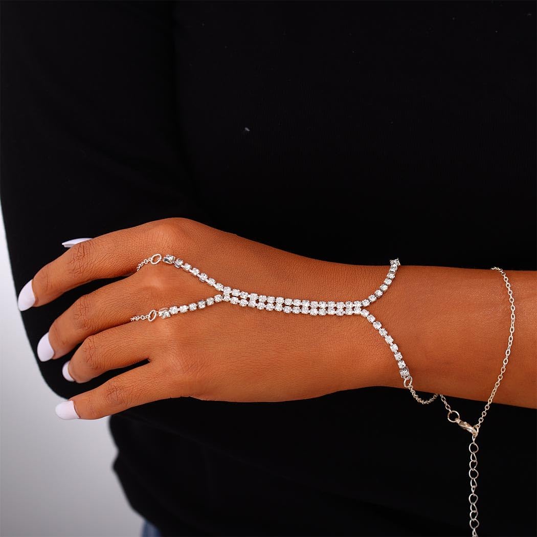 Rhinestone Hand Chain Bracelets Sparkle Crystal Hand Jewelry Adjustable Finger Ring Bracelet Hand Accessories for Women - Image 6