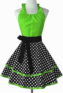 KAYLRE Delantal Cocina Sexy limpieza for el hogar antiincrustante hembra adulto delantal de encaje halter lunar dot 2-capa babero Delantal (Color : Green, Size : Taille unique)