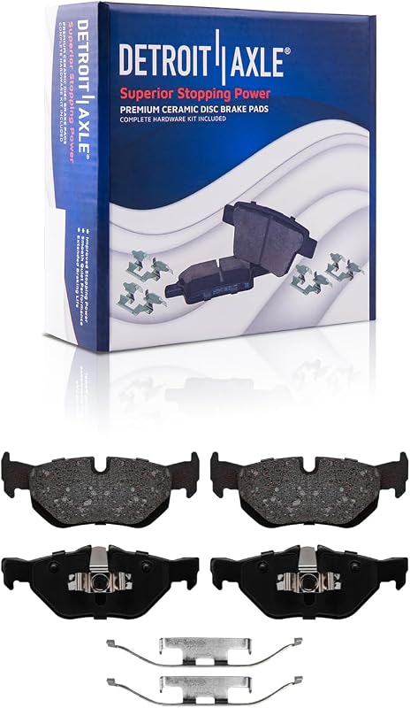 Pastilhas de freio traseiras cerâmicas Detroit Axle P-1171 para BMW 128i, 320i, 323i, 325i, 325xi, 328i, 328xi, 328i xDrive e X1 – 2 unidades