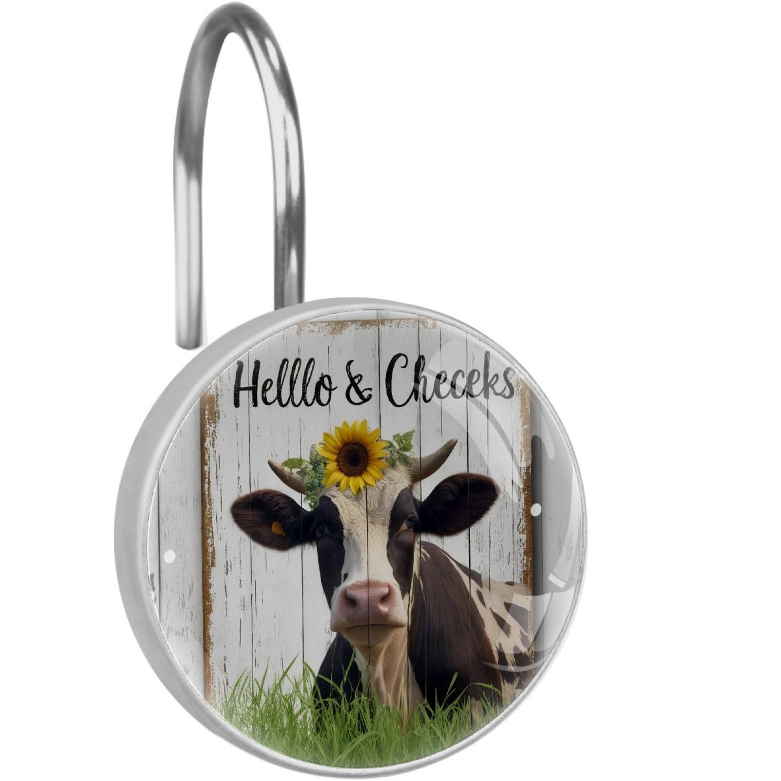 VAPOKF Decorative Shower Curtain Hooks, Farmhouse Highland Cattle Rustproof Stainless Steel Shower Curtain Rings for Bathroom, Shower Curtain Hangers for Shower Rod, 12 Pack