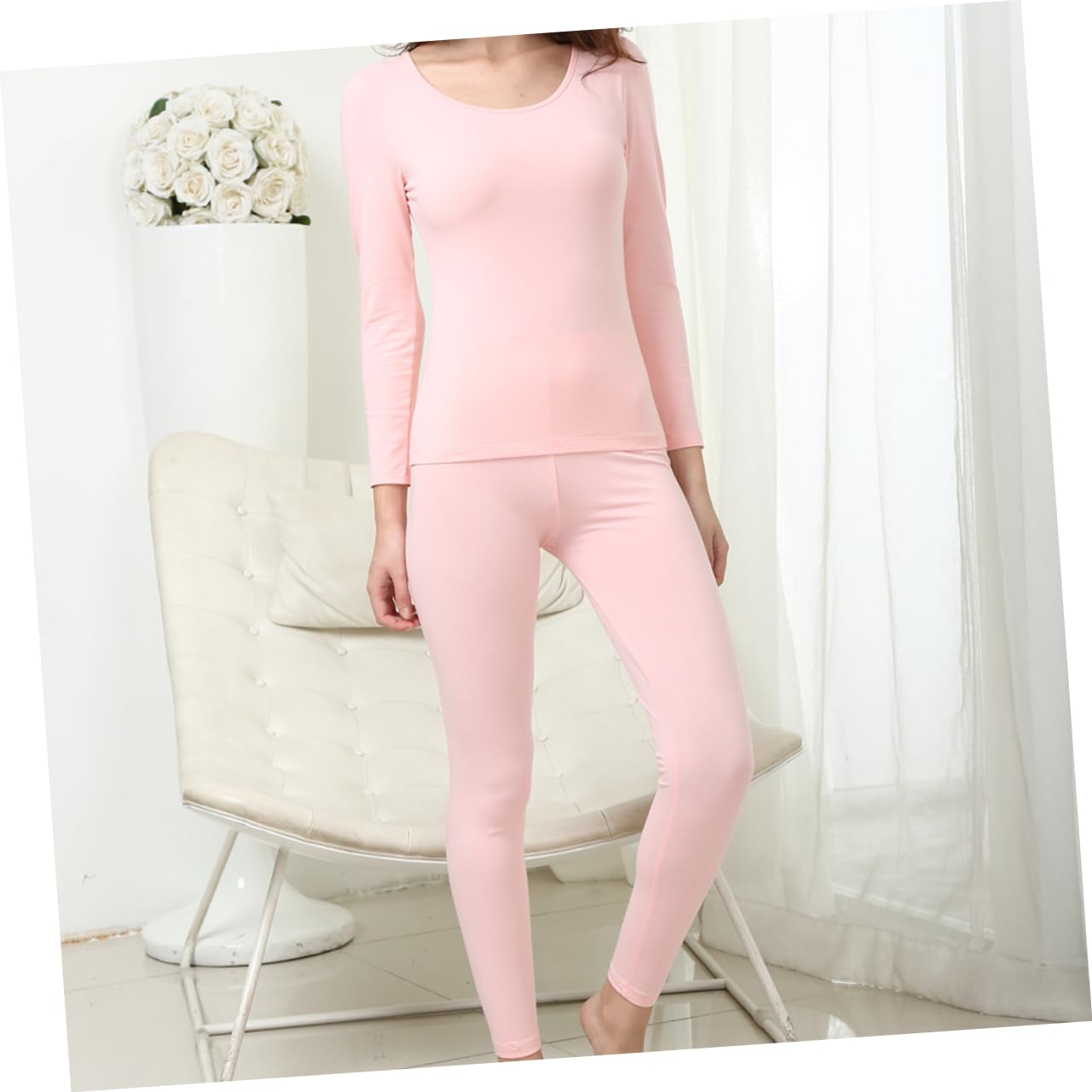 GALPADA 2 Pz Mutandoni Lunghi da Donna Biancheria Intima Termica in Cotone Biancheria Intima Termica per Donna ia a a da Girocollo Impostare Mancare Rosa