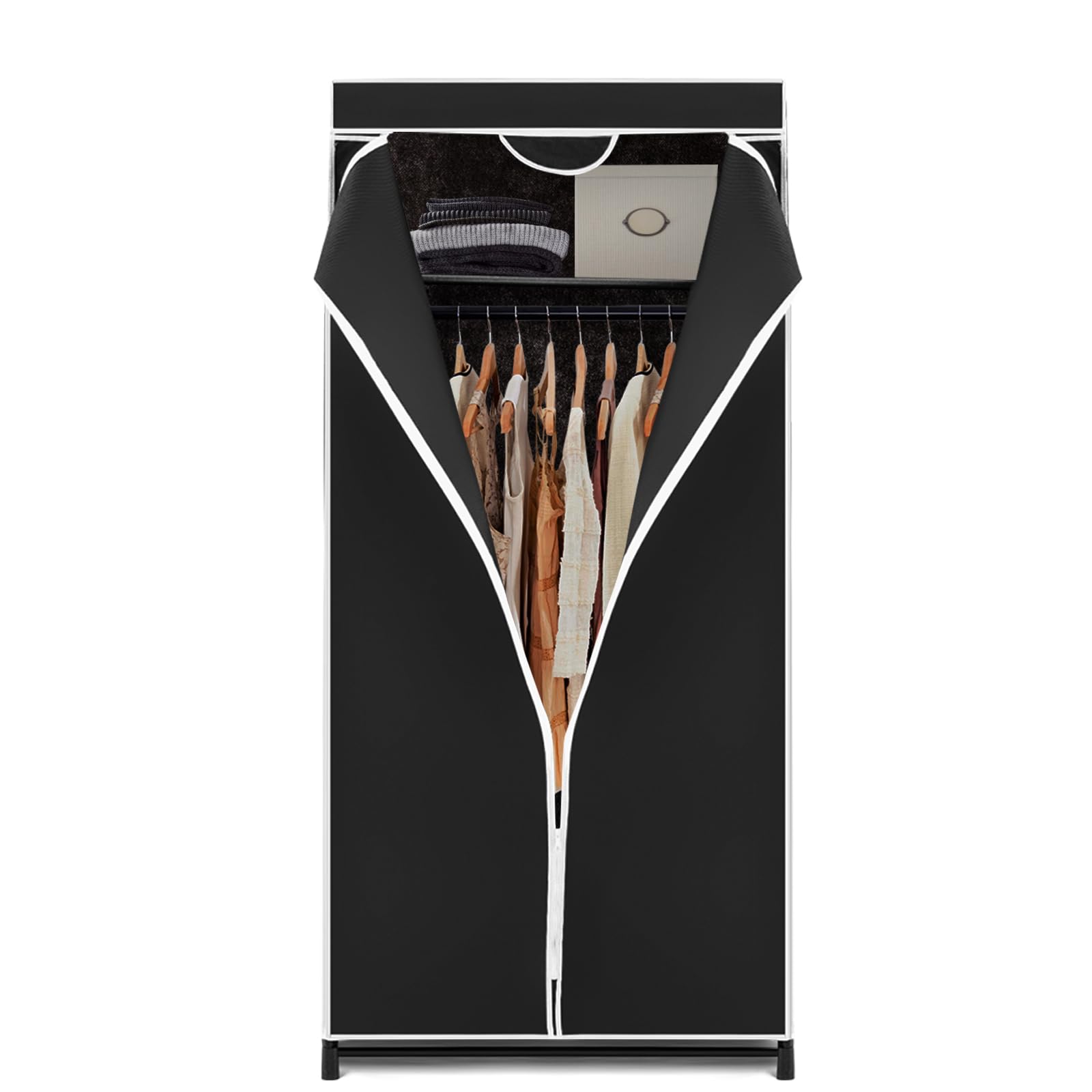 SOARS Kleiderschrank, Stoffschrank mit Kleiderstange stabil & Ablage, Kleiderschrank Stoff mit Metallgestell, Faltschrank 74 x 50 x 172 cm, für Schlafzimmer, Ankleidezimmer (Schwarz)