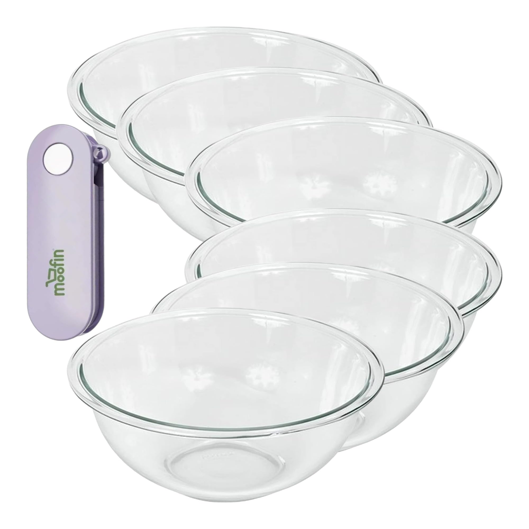 Prepware 2.5-Quart Glass Mixing Bowl - Kitchenware, Oven To Freezer Versatility, Beyondeals Foldable Kitchen Peeler Bundle, Microwave Safe, Ideal For Baking & Mixing Tasks [Pack Of 6]