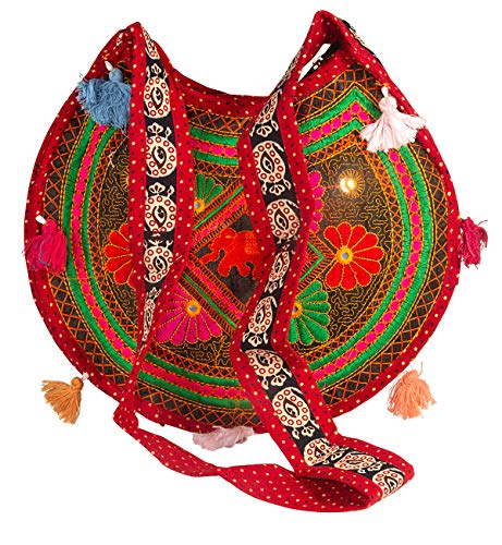 Tribe Azure Sling Shoulder Crossbody Women Messenger Satchel Tote Everyday Colorful Fashion Boho Bag Embroidered Elephant (Red)