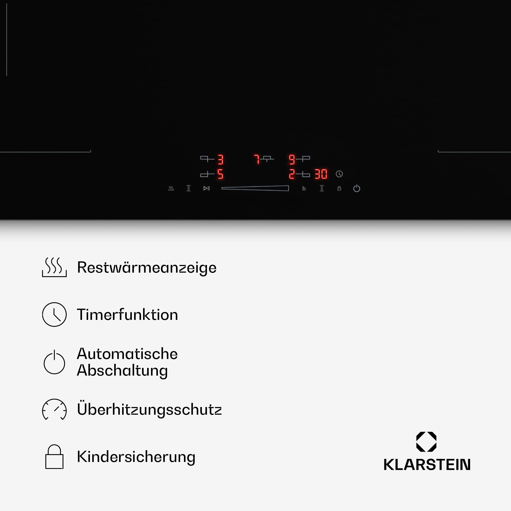 Klarstein HaloSync Induktionskochfeld mit Dunstabzug 90 cm – 5 Zonen, 11400W Boost, Touch-Slider, Flexzonen, Timer, Kindersicherung, Restwärmeanzeige, integrierter Dunstabzug