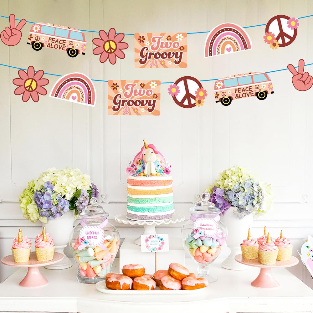 Groovy Hippie-Boho-Banner Set – 4 Stück, Papier, Mit Gänseblümchen & Peace-Bus, Für Partys & Deko