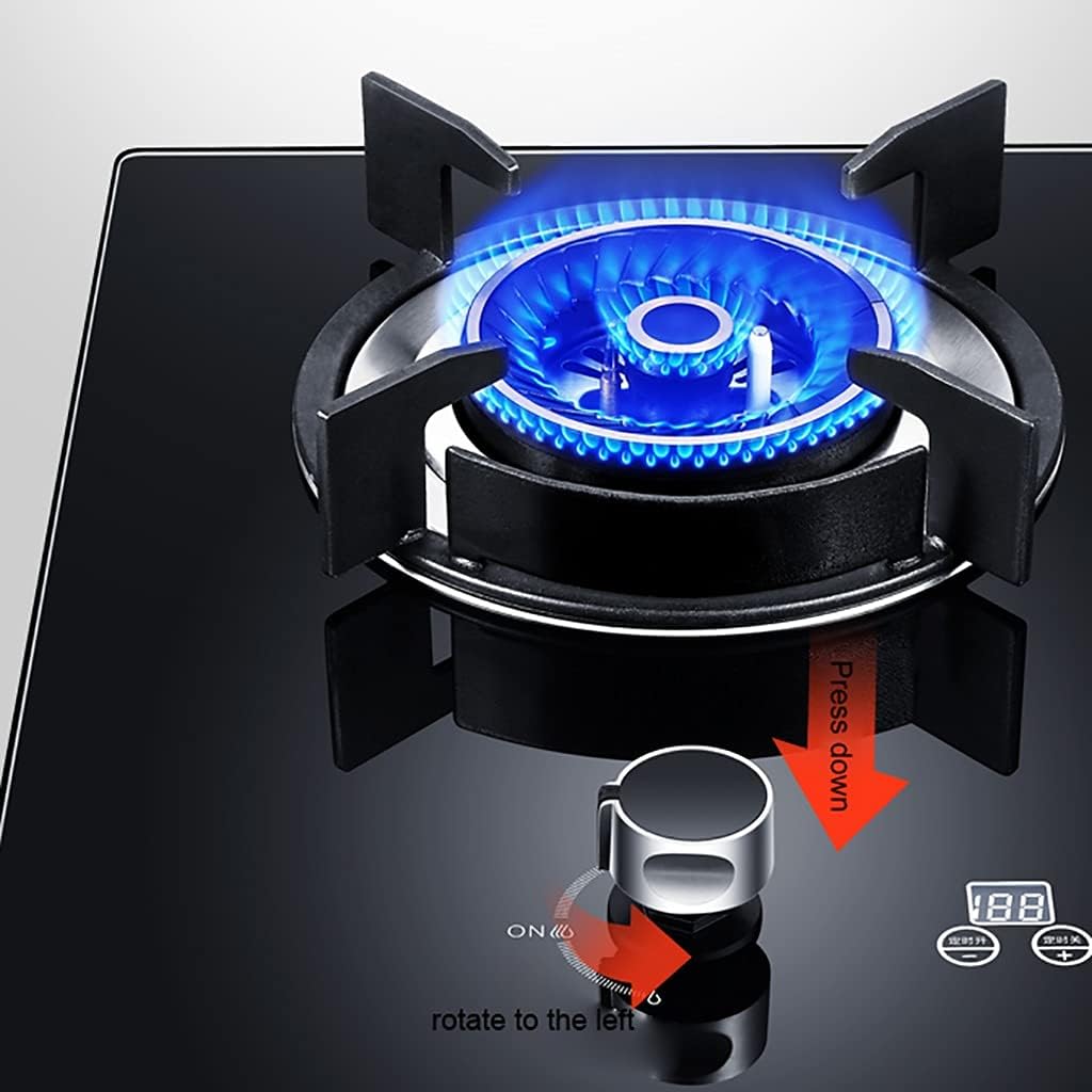 Gas Stoves Gas 5.2KW Built-InGas hobs Intelligent Independent Timing with Crystal Black Glass Panel Child Lock and Flame Failure Protection [Energy Class A] (Color : LPG) (Lpg)