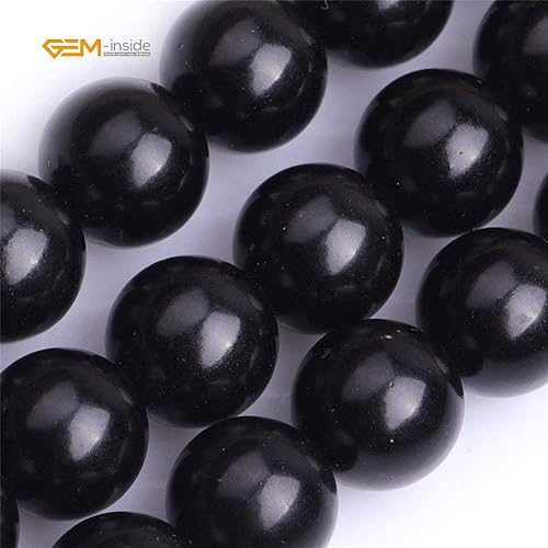 Miniatura 919 de GEM-Inside - Cuentas sueltas de piedra de lava negra natural de 0.315 in para hacer joyas, 15 pulgadas Cordierita de grado A