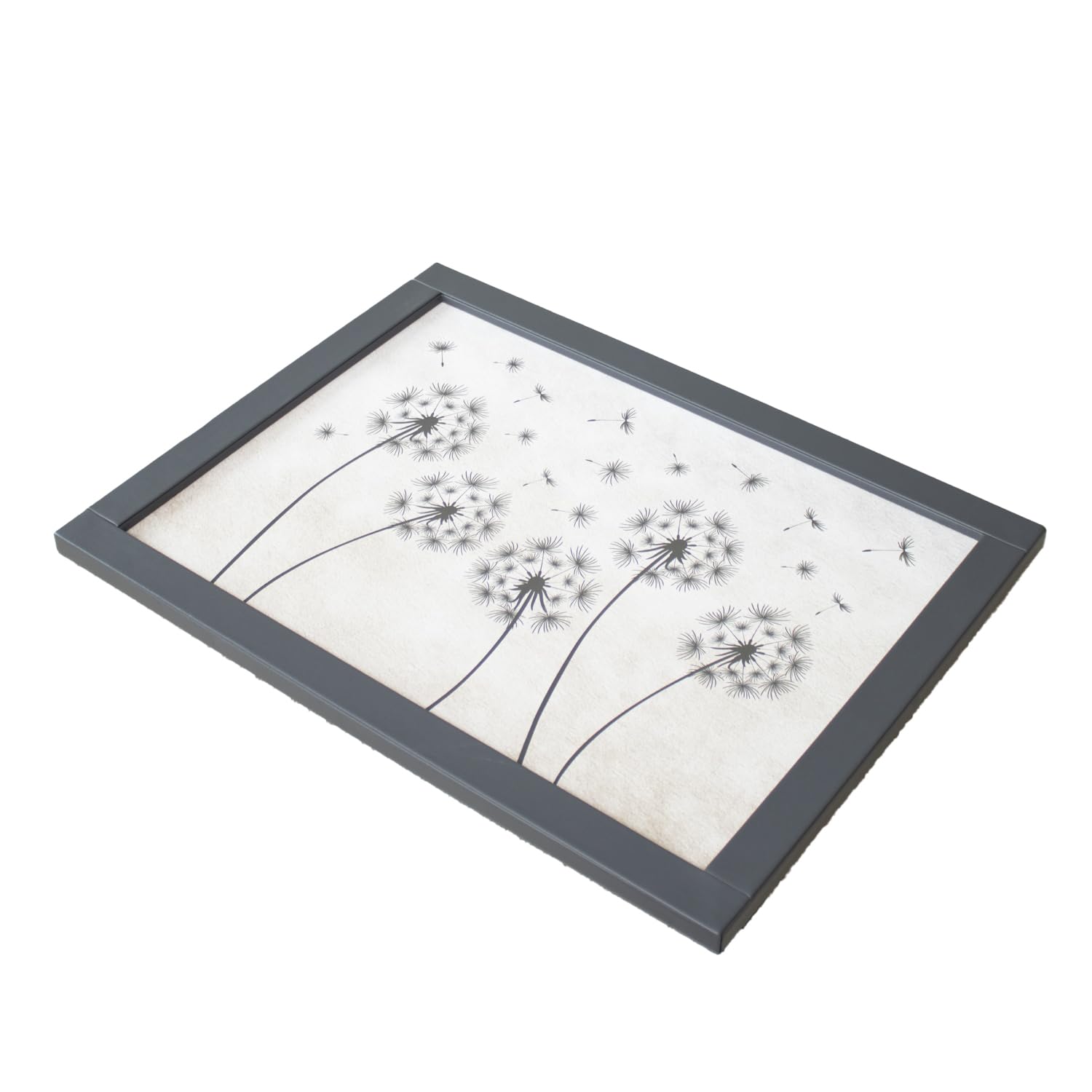 Darthome Grey Dandelion Cushioned Laptray 44X34cm Faux Leather Flower Laptop Bean Bag Tray