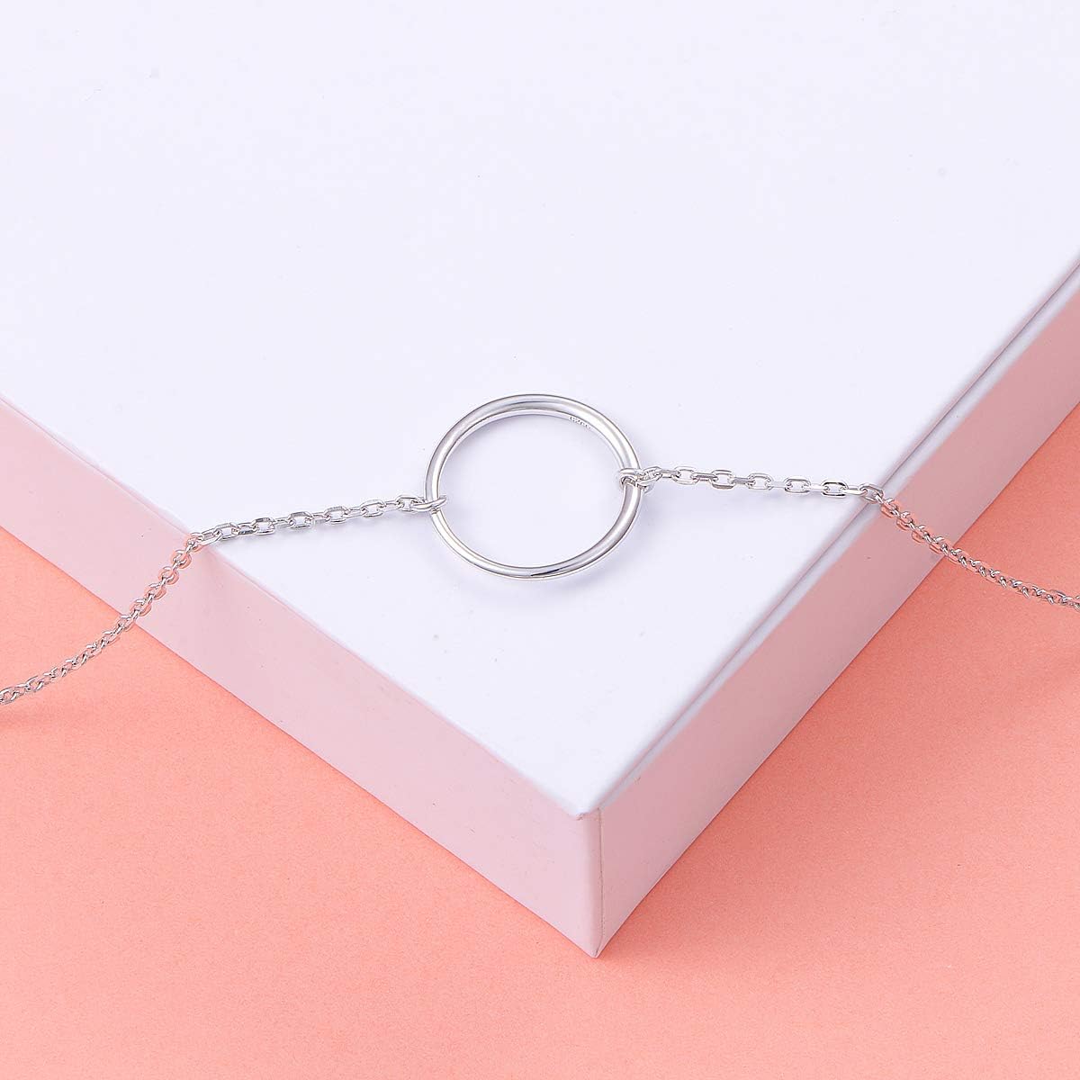 Ladytree S925 Sterling Silver Dainty Simple Choker Necklace,Rolo Chain,Adjustable 13 inches to 16 inches