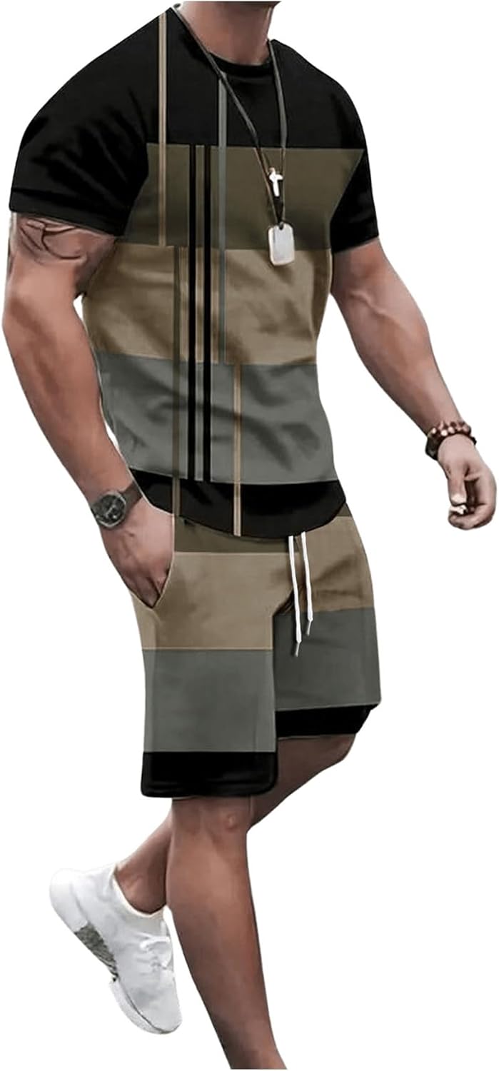 GORGLITTER Men's 2 Piece Outfits Short Sets Short Sleeve T Shirt and Track Shorts Set