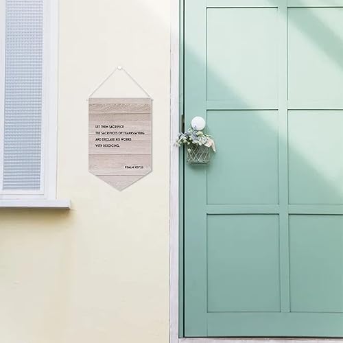 Miniatura 4 de by Unbranded Bandera en lienzo con texto en inglés "Let Them Sacrifice The Sacrifices Of Thanksgiving And Declare His Works With Regoicing Hanging