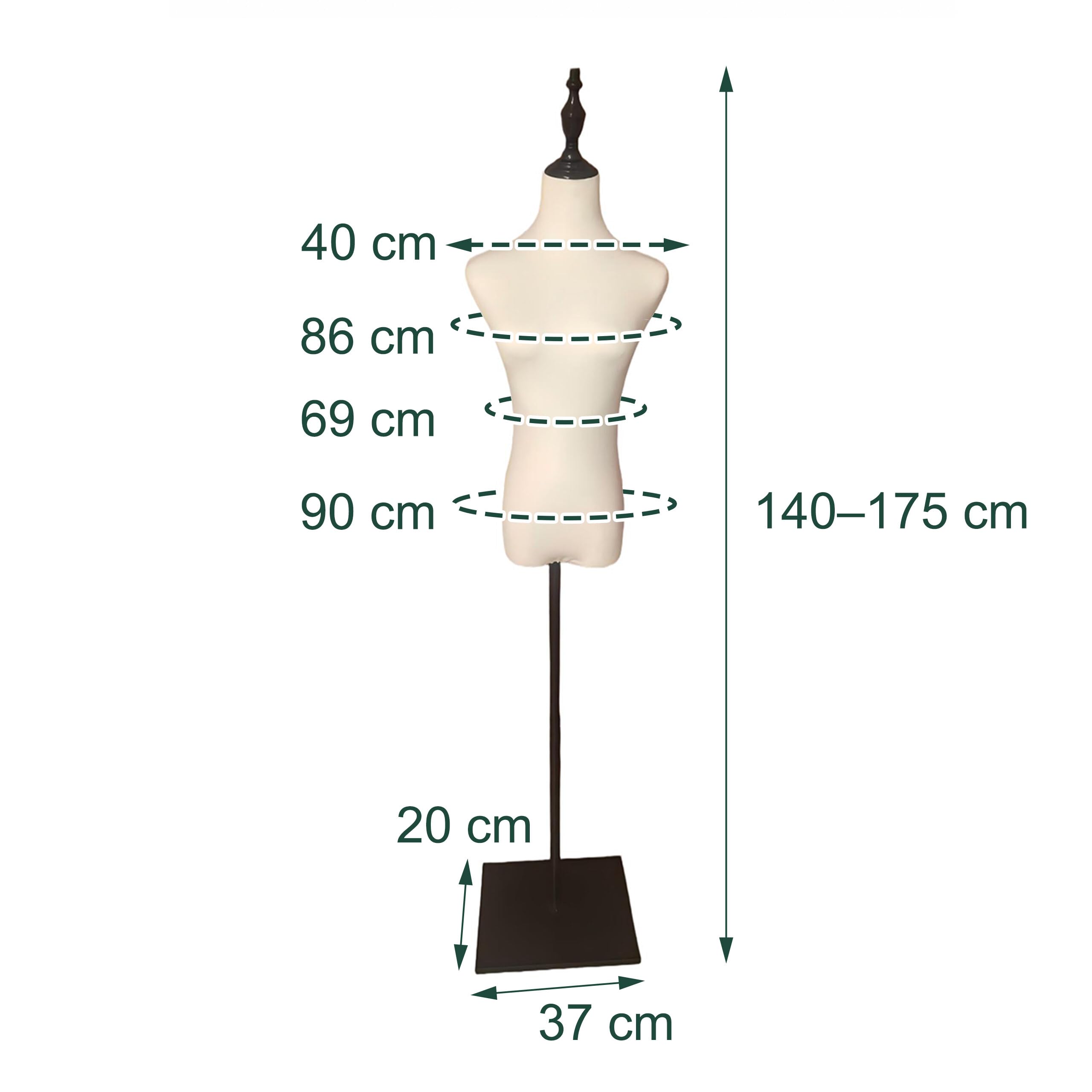 Relaxdays manichino Donna Regolabile 140-175 cm, Base Metallica, Bianco/Nero, 175x37x23 cm