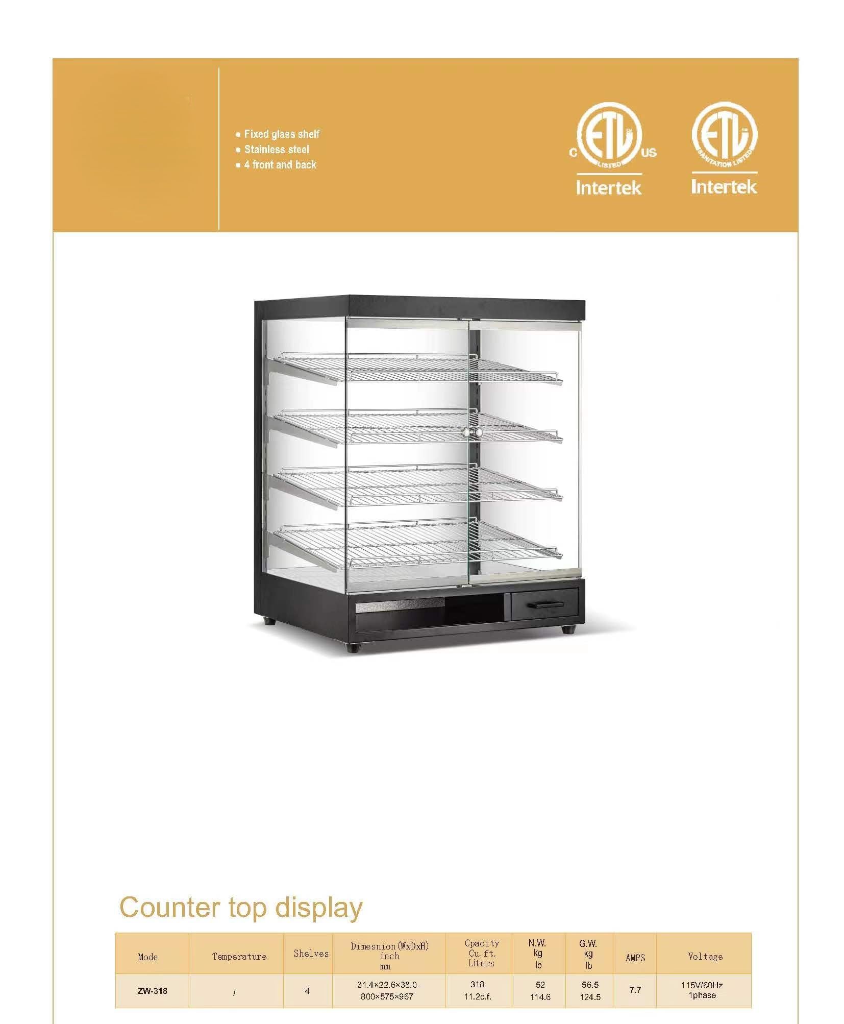 Elite Kitchen Supply Commercial Countertop Food Display Case, 4-Tier Glass Shelves, 31.5x22.6x38 inches, Black ETL ZW-318