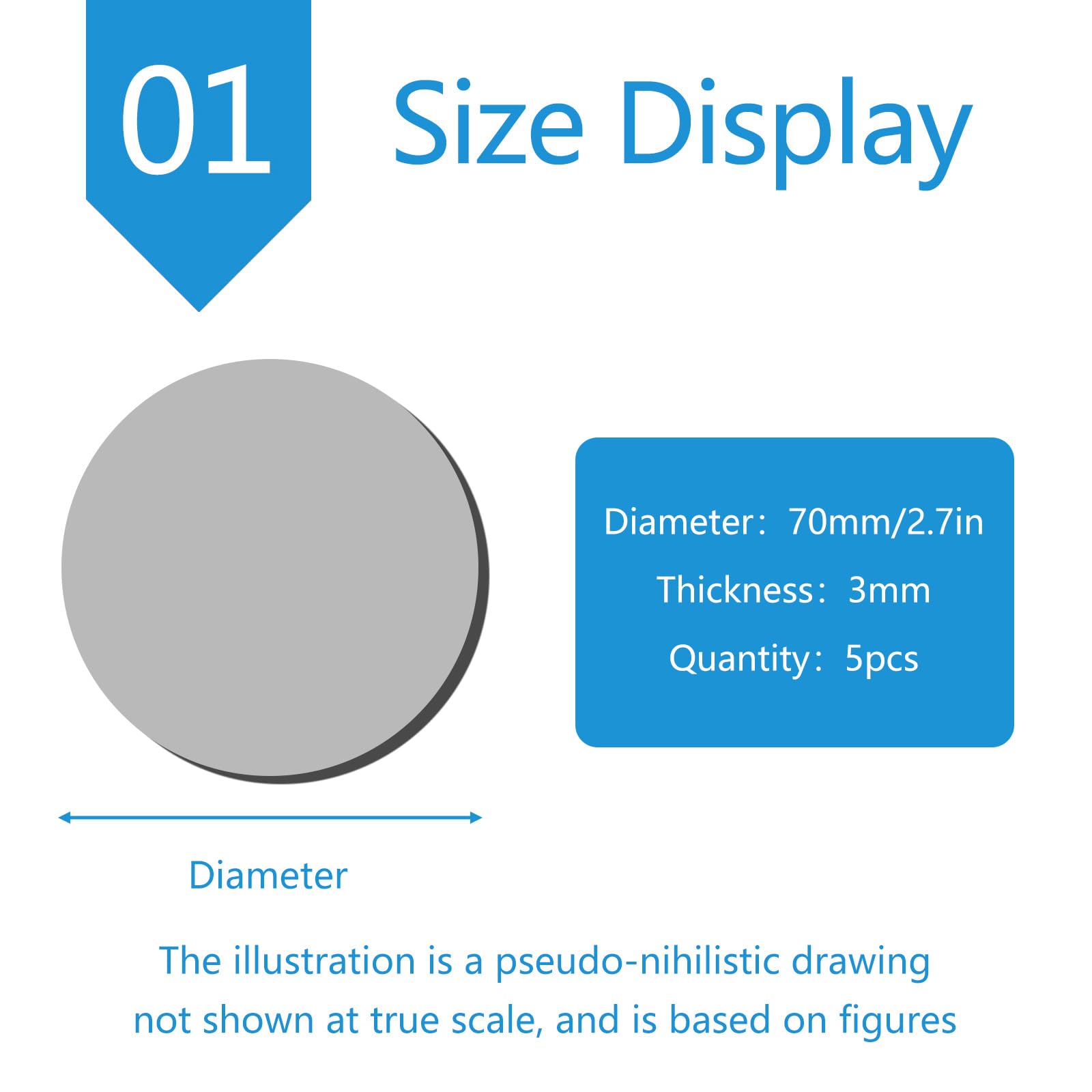 Runde Metallplatte aus Eisen im A3-Format | 70 mm Durchmesser, 0,3–3 mm Dicke, 10/5 Stück, for Bastelarbeiten, Reparaturen, Ausbildung(3mm 5pcs)