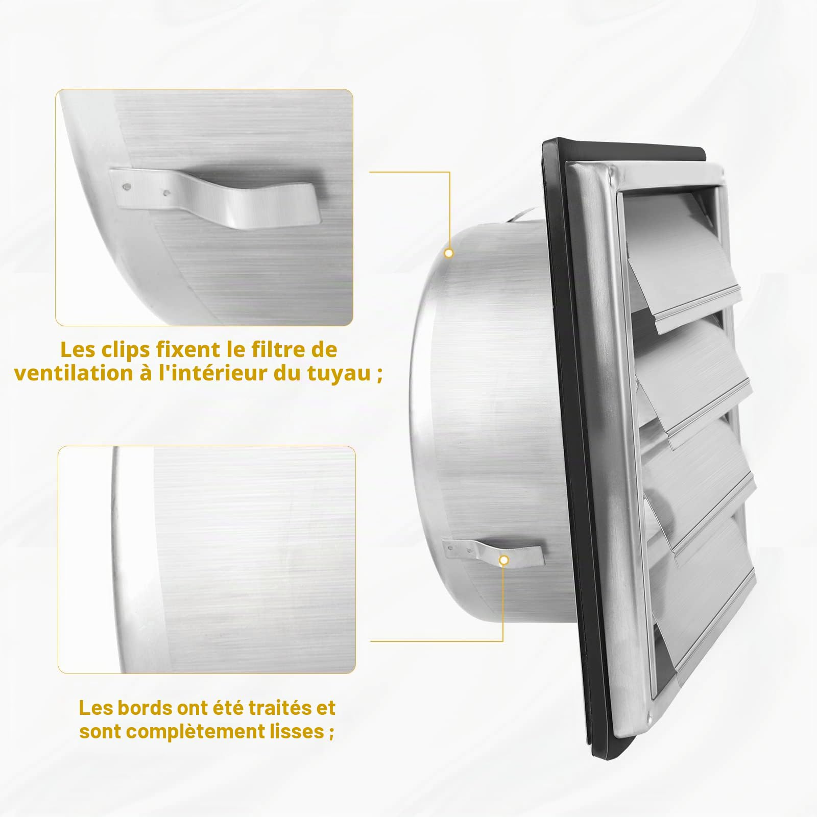 LALAGO 2 pièces Grille de ventilation 125mm, Clapet anti-retour Grille de protection contre les intempéries en acier inoxydable avec lamelles mobiles, Grille à lamelles Grille hotte aspirante Ø125mm