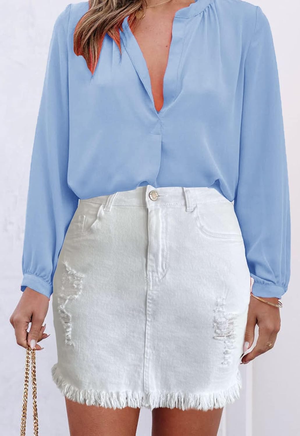 Women’s Bodycon Denim Mini Skirt High Waist Casual Washed Frayed Stretchy Jean Skirts with Pocket for Women - Image 3