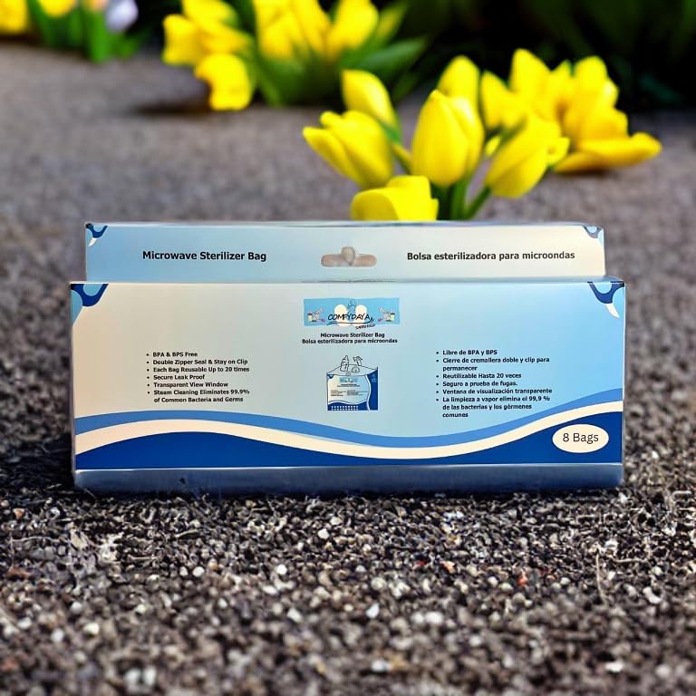 Miniatura 3 de Comfydaya Safeshield Bolsas esterilizadoras de vapor para microondas (8 unidades) para pezones de bebé, biberones, mordedores, partes de extractor