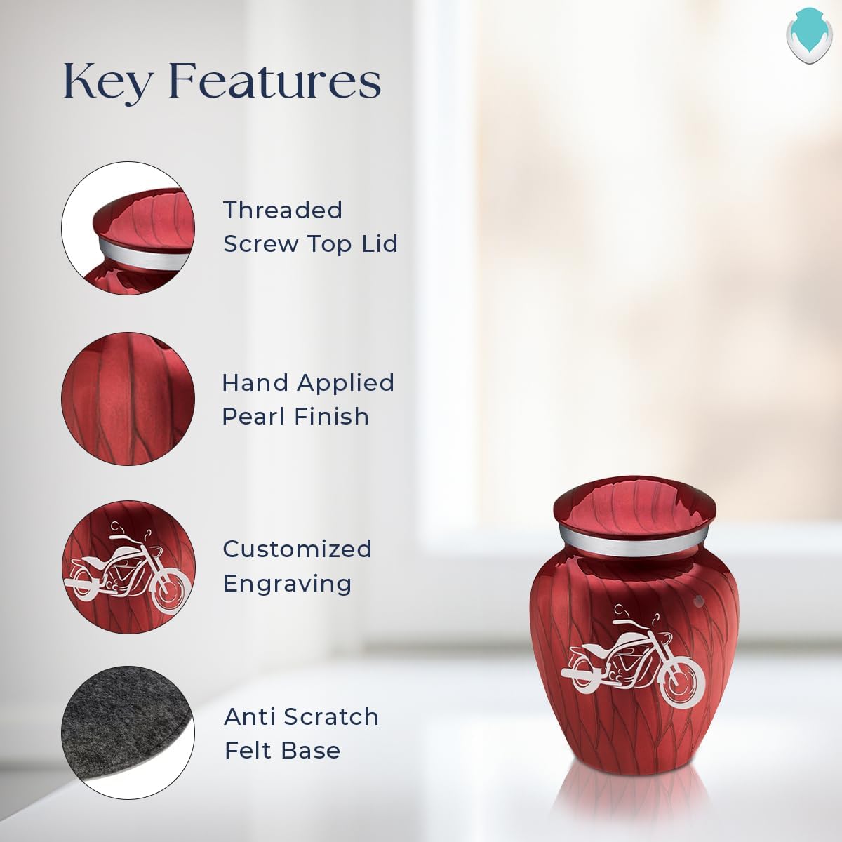Geturns Embrace Keepsake Personalized Motorbike Cremation Urns for Human Ashes I Pearl Candy Red Funeral Urn for Men and Women with Double Side Engraving I 3.5 lbs