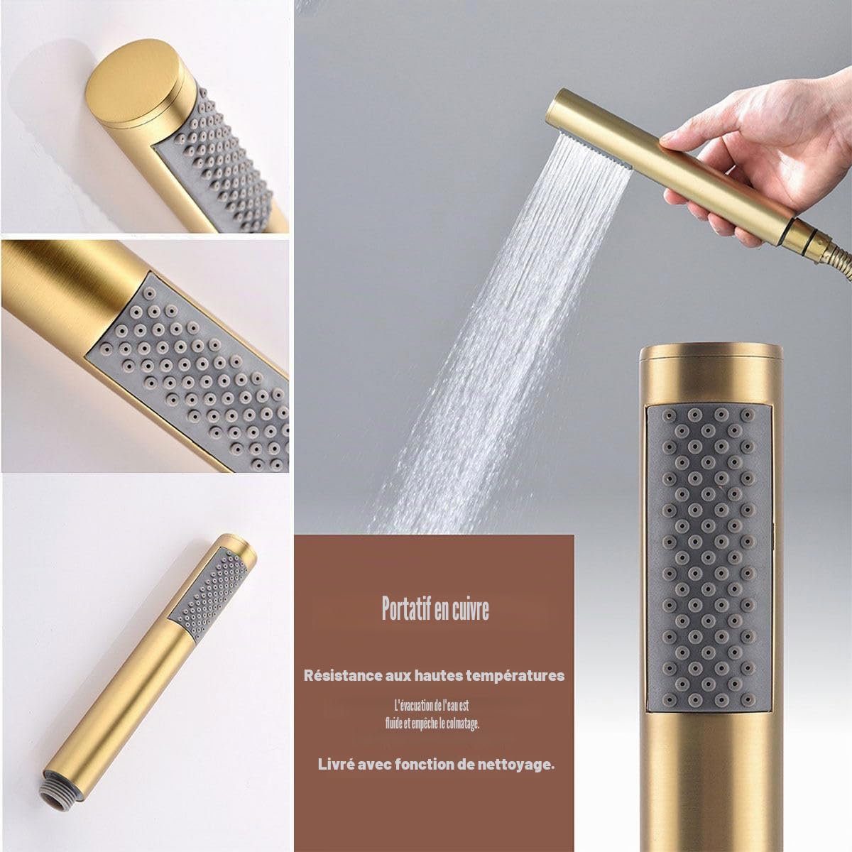 Colonne de Douche Thermostatique Dorée, Moderne 16inch / 400mm Pluie Ensemble de Douche Encastré, Système de Douche Encastré Pose au Plafond, Douchette, 59A Laiton (Or Brossé)