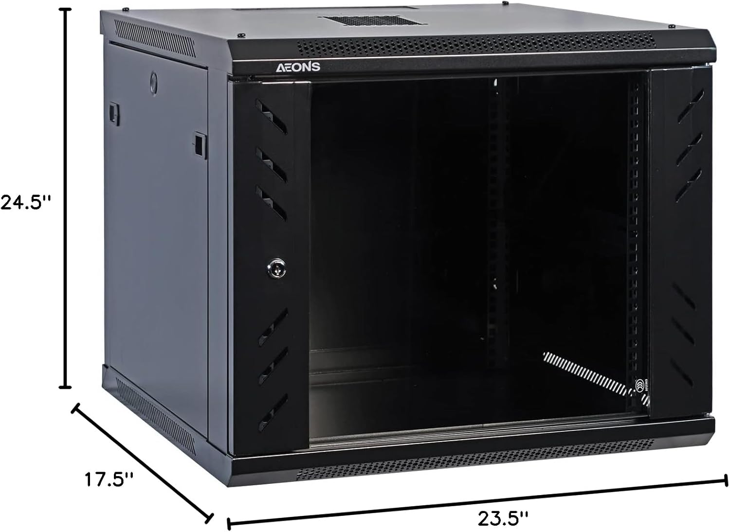 AEONS Pro Series Wall Mount Floor Standing 19-Inch IT Server Rack Network Cabinet Enclosure 12U 18" Switch-Depth Glass Door Black